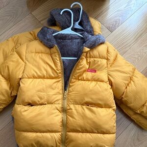 Yellow Kids Puffer Jacket with Faux Fur Lining